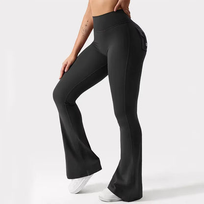 Praestus black high-waisted flare leggings with sleek performance fabric for premium gym training