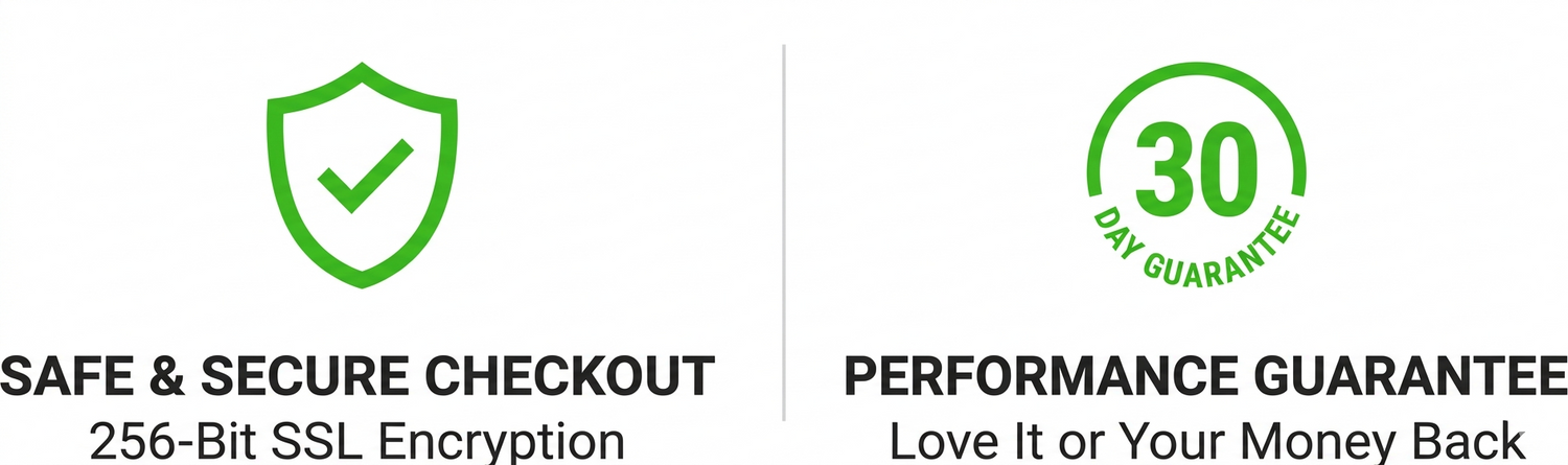 Safe secure checkout with 256-bit SSL encryption and 30-day performance guarantee