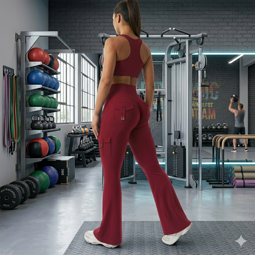 Purple resistance band trainer for home workouts on hardwood floor