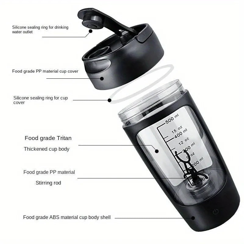 500ML Automatic Electric Protein Shaker Bottle - Perfect Mixer for Smoothies, Milk, Coffee & Gym on the Go!